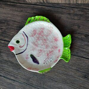 Vintage Holland Mold Fish Plate, 11" 1970s Hand-Painted Ceramic Coastal Platter